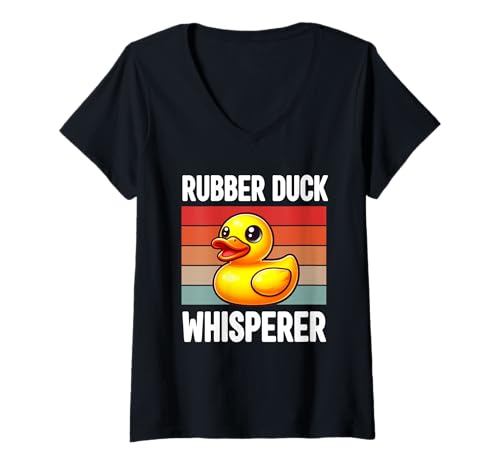 Damen Badeente Whisperer Gummiente Ente Liebhaber Entchen Retro T-Shirt mit V-Ausschnitt Damen Badeente Whisperer Gummiente Ente Liebhaber Entchen Retro T-Shirt mit V-Ausschnitt von Cute Bath Toy Rubber Duck Accesories & Stuff
