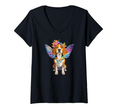 Damen Niedlicher Beagle-Hundeengel mit Flügeln T-Shirt mit V-Ausschnitt Damen Niedlicher Beagle-Hundeengel mit Flügeln T-Shirt mit V-Ausschnitt von Cute Beagle For Womens Mothers day