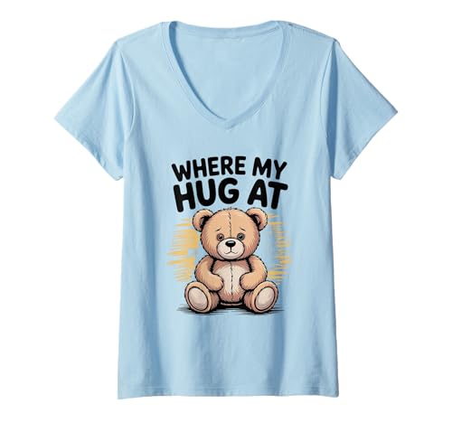 Damen Wo ist Meine Umarmung T-Shirt mit V-Ausschnitt Damen Wo ist Meine Umarmung T-Shirt mit V-Ausschnitt von Cute Bear
