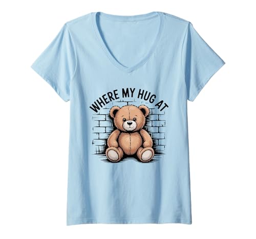 Damen Wo ist Meine Umarmung T-Shirt mit V-Ausschnitt Damen Wo ist Meine Umarmung T-Shirt mit V-Ausschnitt von Cute Bear