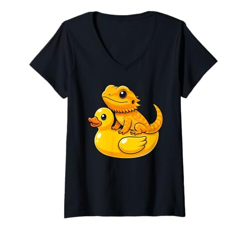 Damen Cute Bearded Dragon Rubber Duck T-Shirt mit V-Ausschnitt Damen Cute Bearded Dragon Rubber Duck T-Shirt mit V-Ausschnitt von Cute Bearded Dragon Rubber Duck Apparel
