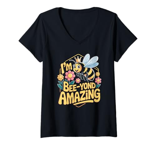 Damen Im Beeyond Amazing Cute Bee Zitat T-Shirt mit V-Ausschnitt Damen Im Beeyond Amazing Cute Bee Zitat T-Shirt mit V-Ausschnitt von Cute Bee Kindness Flowers Positive