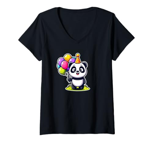 Damen Panda Geburtstag T-Shirt mit V-Ausschnitt Damen Panda Geburtstag T-Shirt mit V-Ausschnitt von Cute Birthday Animals