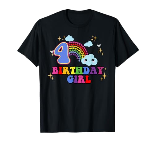 Geburtstag Mädchen 4 Jahre alt Regenbogen Thema 4. Geburtstag Party T-Shirt Geburtstag Mädchen 4 Jahre alt Regenbogen Thema 4. Geburtstag Party T-Shirt von Cute Birthday Girls Rainbow Theme Matching Family