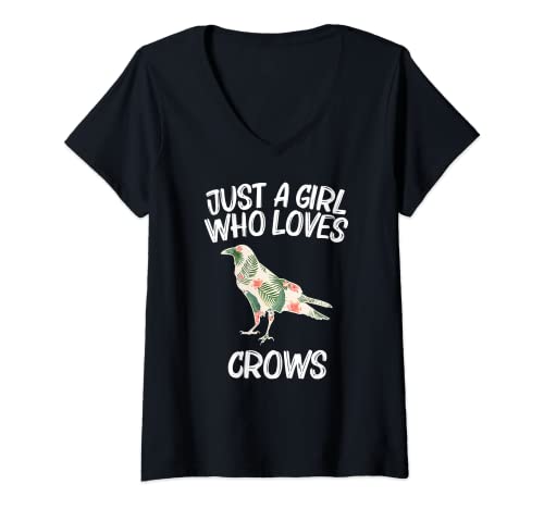 Damen Just A Girl Who Loves Crows Geschenk für Frauen Rabenvogel T-Shirt mit V-Ausschnitt Damen Just A Girl Who Loves Crows Geschenk für Frauen Rabenvogel T-Shirt mit V-Ausschnitt von Cute Black Crow Lovers Funny Bird Gift Designs