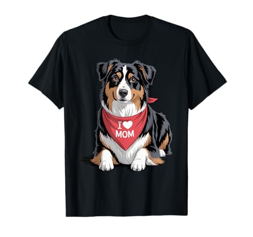 Ich Liebe Mama Australian Shepherd Lover Dog Muttertag T-Shirt von Cute Black Tri Aussie Mom Dog Lover