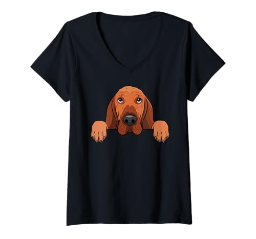 Damen Niedlicher Bloodhound Peeking Puppy Lustiger Bluthund Hundeliebhaber T-Shirt mit V-Ausschnitt Damen Niedlicher Bloodhound Peeking Puppy Lustiger Bluthund Hundeliebhaber T-Shirt mit V-Ausschnitt von Cute Bloodhound Puppy Dog Lover