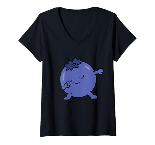 Damen Blueberry Dabbing Blaubeerfrucht Liebe Blaubeeren T-Shirt mit V-Ausschnitt von Cute Blueberry Fruit Tees and Gifts