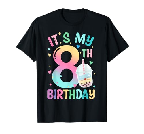 Es ist mein 8. Geburtstag, Bubble Boba Tea Party, 8-jähriges Mädchen T-Shirt von Cute Boba Milk Tea Birthday Girl 8 Year Old Gift