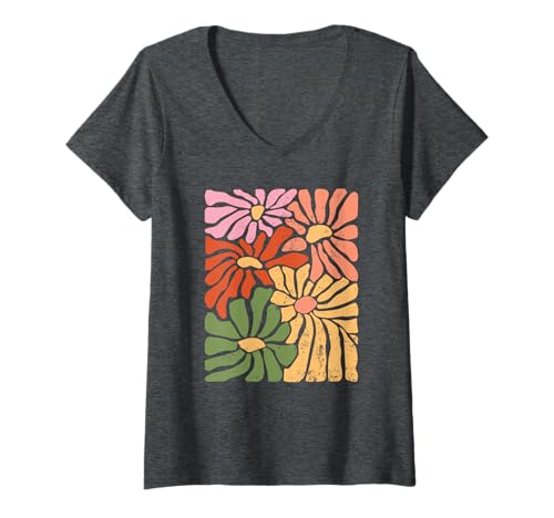 Damen Damen Boho Floral Wildflower Cute Daisy Flower Botanical T-Shirt mit V-Ausschnitt Damen Damen Boho Floral Wildflower Cute Daisy Flower Botanical T-Shirt mit V-Ausschnitt von Cute Boho Floral Positive Quote Shirts For Women