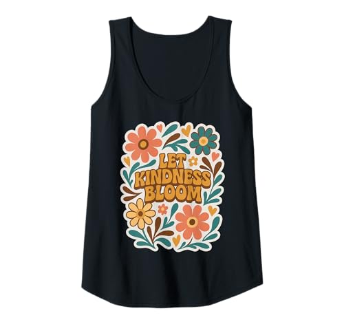 Damen Retro Floral Positive Spruch Let Kindness Bloom Groovy Tank Top von Cute Boho Floral Positive Quote Shirts For Women