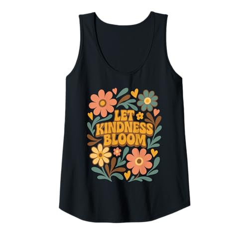 Damen Retro Floral Positive Spruch Let Kindness Bloom Groovy Tank Top von Cute Boho Floral Positive Quote Shirts For Women