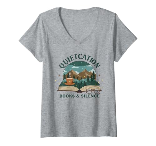 Damen Cute Book Lover Introvert Damen Bücherwurm Lesen T-Shirt mit V-Ausschnitt Damen Cute Book Lover Introvert Damen Bücherwurm Lesen T-Shirt mit V-Ausschnitt von Cute Book Nerd Introvert Reader Apparel