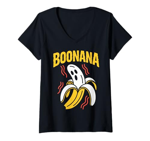 Damen Boonana Cute Ghost Banana Lustiges Halloween-Kostüm T-Shirt mit V-Ausschnitt Damen Boonana Cute Ghost Banana Lustiges Halloween-Kostüm T-Shirt mit V-Ausschnitt von Cute Boonana Ghost Halloween for Kids and Adults