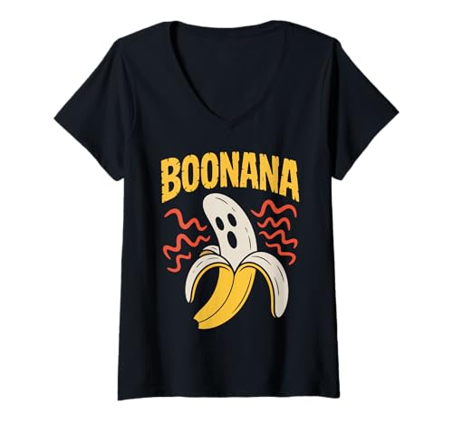 Damen Boonana Cute Ghost Banana Lustiges Halloween-Kostüm T-Shirt mit V-Ausschnitt Damen Boonana Cute Ghost Banana Lustiges Halloween-Kostüm T-Shirt mit V-Ausschnitt von Cute Boonana Ghost Halloween for Kids and Adults