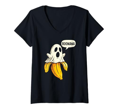 Damen Boonana Süßes Geisterkostüm Banane Lustig Halloween Geist T-Shirt mit V-Ausschnitt Damen Boonana Süßes Geisterkostüm Banane Lustig Halloween Geist T-Shirt mit V-Ausschnitt von Cute Boonana Halloween Ghost Tees 2025
