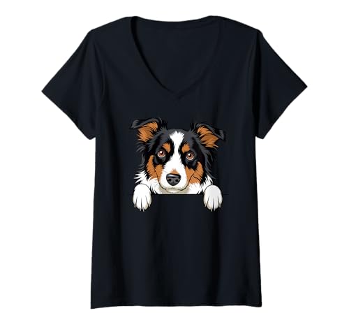 Damen Süßer Border Collie Peeking Puppy Funny Herding Dog Lover T-Shirt mit V-Ausschnitt Damen Süßer Border Collie Peeking Puppy Funny Herding Dog Lover T-Shirt mit V-Ausschnitt von Cute Border Collie Puppy Dog Lover