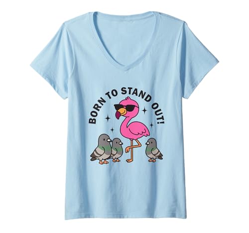 Damen Born to Stand Out Süßer Kawaii-Flamingo-Vogel, Sommer T-Shirt mit V-Ausschnitt Damen Born to Stand Out Süßer Kawaii-Flamingo-Vogel, Sommer T-Shirt mit V-Ausschnitt von Cute Born To Stand Out Funny Flamingo Gifts
