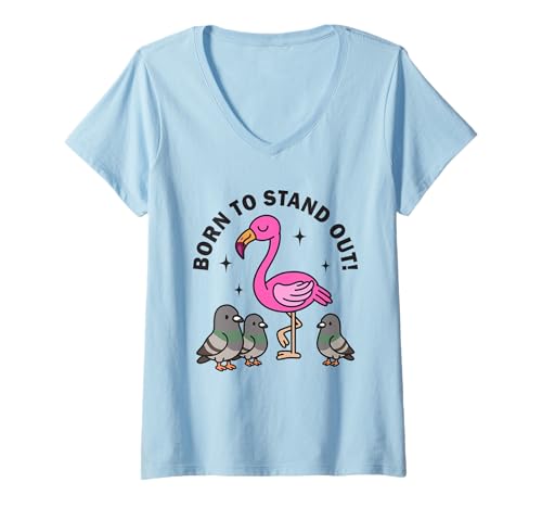 Damen Born to Stand Out Süßer Kawaii-Flamingo-Vogel, Sommer T-Shirt mit V-Ausschnitt Damen Born to Stand Out Süßer Kawaii-Flamingo-Vogel, Sommer T-Shirt mit V-Ausschnitt von Cute Born To Stand Out Funny Flamingo Gifts