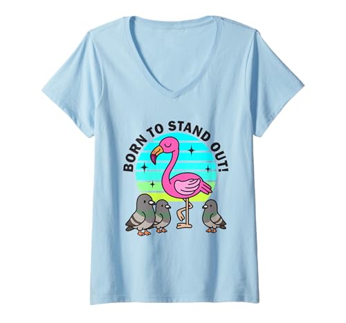 Damen Born to Stand Out Süßer Kawaii-Flamingo-Vogel, Sommer T-Shirt mit V-Ausschnitt Damen Born to Stand Out Süßer Kawaii-Flamingo-Vogel, Sommer T-Shirt mit V-Ausschnitt von Cute Born To Stand Out Funny Flamingo Gifts