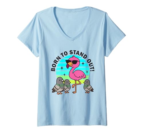 Damen Born to Stand Out Süßer Kawaii-Flamingo-Vogel, Sommer T-Shirt mit V-Ausschnitt Damen Born to Stand Out Süßer Kawaii-Flamingo-Vogel, Sommer T-Shirt mit V-Ausschnitt von Cute Born To Stand Out Funny Flamingo Gifts