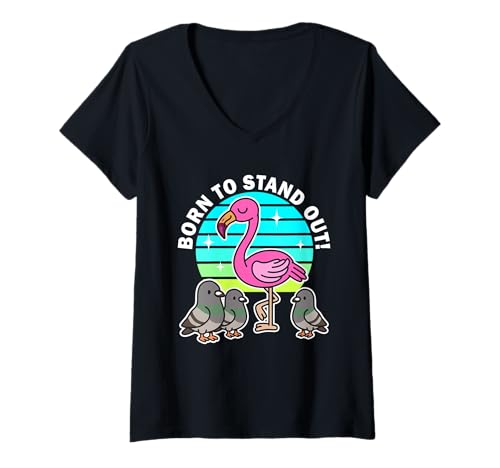 Damen Born to Stand Out Süßer Kawaii-Flamingo-Vogel, Sommer T-Shirt mit V-Ausschnitt von Cute Born To Stand Out Funny Flamingo Gifts