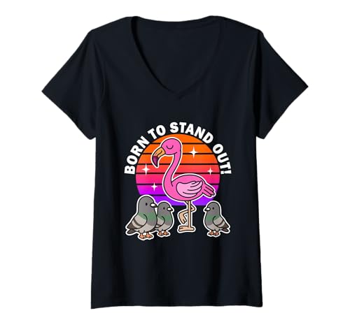 Damen Born to Stand Out Süßer Kawaii-Flamingo-Vogel, Sommer T-Shirt mit V-Ausschnitt Damen Born to Stand Out Süßer Kawaii-Flamingo-Vogel, Sommer T-Shirt mit V-Ausschnitt von Cute Born To Stand Out Funny Flamingo Gifts