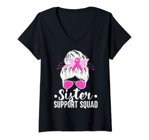 Damen Sister Support Squad Brustkrebs-Bewusstsein, rosa Grafik T-Shirt mit V-Ausschnitt Damen Sister Support Squad Brustkrebs-Bewusstsein, rosa Grafik T-Shirt mit V-Ausschnitt von Cute Breast Cancer Pink Graphic & More