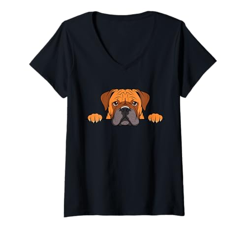 Damen Niedlicher Bullmastiff Peeking Puppy Lustiger Bullmastiff Hundeliebhaber T-Shirt mit V-Ausschnitt Damen Niedlicher Bullmastiff Peeking Puppy Lustiger Bullmastiff Hundeliebhaber T-Shirt mit V-Ausschnitt von Cute Bullmastiff Puppy Dog Lover