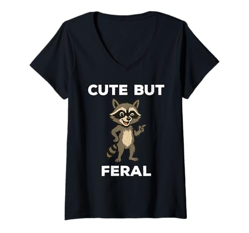 Damen Cute But Feral Funny Raccoon T-Shirt mit V-Ausschnitt Damen Cute But Feral Funny Raccoon T-Shirt mit V-Ausschnitt von Cute But Feral Funny Raccoon Apparel