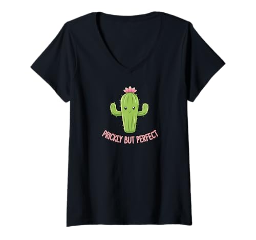 Damen Prickly But Perfect Cute Cactus Funny Saying Desert Plant T-Shirt mit V-Ausschnitt von Cute Cactus Vibes & Desert Humor