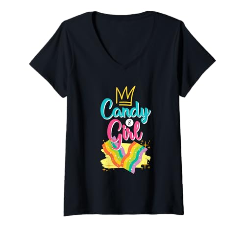 Damen Süßes Candy Girl Shirt Regenbogen Zuckerwatte T-Shirt mit V-Ausschnitt Damen Süßes Candy Girl Shirt Regenbogen Zuckerwatte T-Shirt mit V-Ausschnitt von Cute Candy Girl Sweet Treats Kids Gift Halloween
