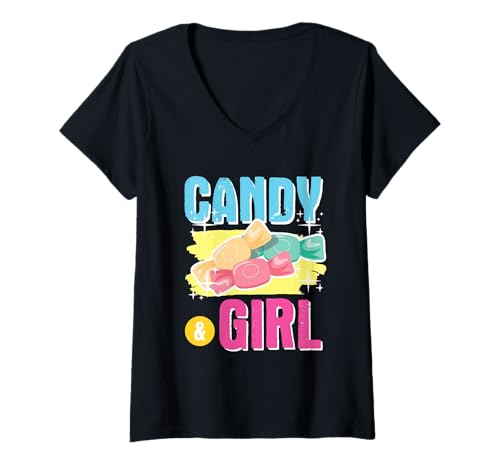 Damen Süßes Candy Girl Shirt Regenbogen Zuckerwatte T-Shirt mit V-Ausschnitt Damen Süßes Candy Girl Shirt Regenbogen Zuckerwatte T-Shirt mit V-Ausschnitt von Cute Candy Girl Sweet Treats Kids Gift Halloween