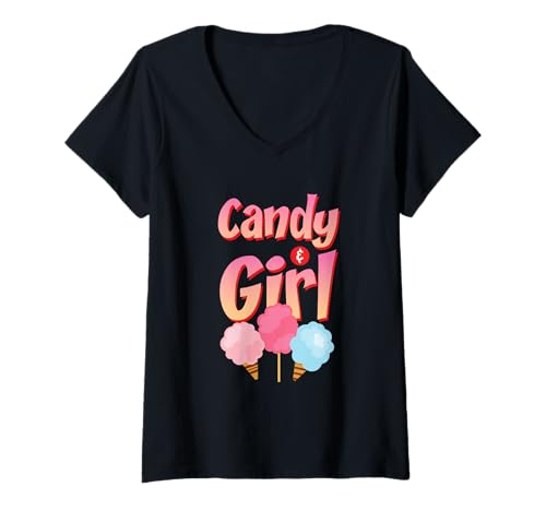 Damen Süßes Candy Girl Shirt Regenbogen Zuckerwatte T-Shirt mit V-Ausschnitt Damen Süßes Candy Girl Shirt Regenbogen Zuckerwatte T-Shirt mit V-Ausschnitt von Cute Candy Girl Sweet Treats Kids Gift Halloween