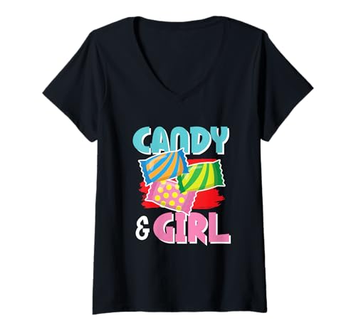 Damen Süßes Candy Girl Shirt Regenbogen Zuckerwatte T-Shirt mit V-Ausschnitt Damen Süßes Candy Girl Shirt Regenbogen Zuckerwatte T-Shirt mit V-Ausschnitt von Cute Candy Girl Sweet Treats Kids Gift Halloween