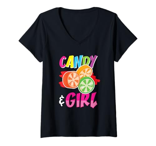 Damen Süßes Candy Girl Shirt Regenbogen Zuckerwatte T-Shirt mit V-Ausschnitt Damen Süßes Candy Girl Shirt Regenbogen Zuckerwatte T-Shirt mit V-Ausschnitt von Cute Candy Girl Sweet Treats Kids Gift Halloween