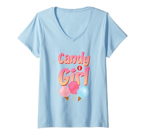 Damen Süßes Candy Girl Shirt Regenbogen Zuckerwatte T-Shirt mit V-Ausschnitt Damen Süßes Candy Girl Shirt Regenbogen Zuckerwatte T-Shirt mit V-Ausschnitt von Cute Candy Girl Sweet Treats Kids Gift Halloween