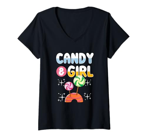 Damen Süßes Candy Girl Shirt Regenbogen Zuckerwatte T-Shirt mit V-Ausschnitt Damen Süßes Candy Girl Shirt Regenbogen Zuckerwatte T-Shirt mit V-Ausschnitt von Cute Candy Girl Sweet Treats Kids Gift Halloween