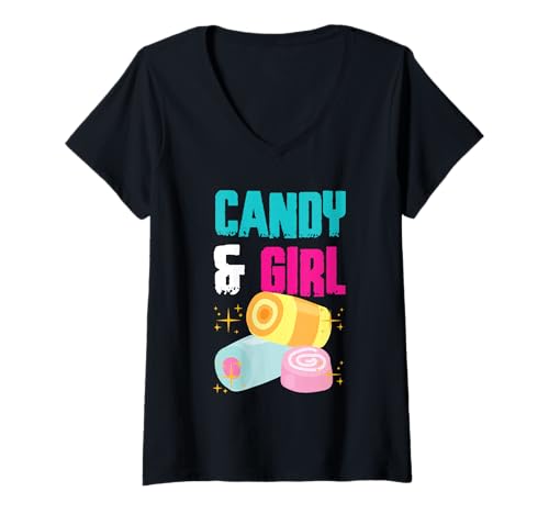 Damen Süßes Candy Girl Shirt Regenbogen Zuckerwatte T-Shirt mit V-Ausschnitt Damen Süßes Candy Girl Shirt Regenbogen Zuckerwatte T-Shirt mit V-Ausschnitt von Cute Candy Girl Sweet Treats Kids Gift Halloween