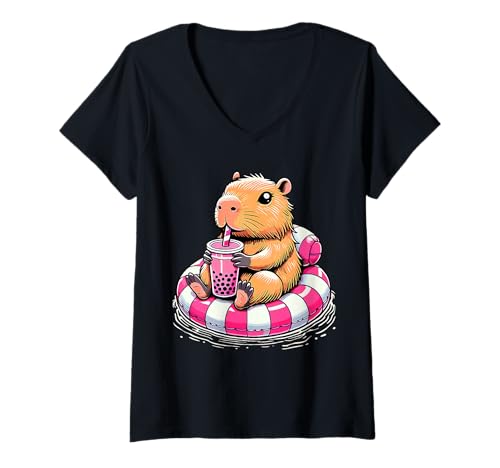 Damen Coole Capybara Vibes – lustiges Capybara-Geschenk – niedliches Capybara T-Shirt mit V-Ausschnitt Damen Coole Capybara Vibes – lustiges Capybara-Geschenk – niedliches Capybara T-Shirt mit V-Ausschnitt von Cute Capybara - Capybara
