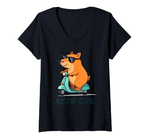 Damen Just Be Cool – Cool Capybara Vibes – lustiges Capybara-Geschenk T-Shirt mit V-Ausschnitt Damen Just Be Cool – Cool Capybara Vibes – lustiges Capybara-Geschenk T-Shirt mit V-Ausschnitt von Cute Capybara - Capybara