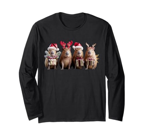 Capybara Weihnachtsbeleuchtung Rentier Capybara Xmas Santa Kinder Langarmshirt Capybara Weihnachtsbeleuchtung Rentier Capybara Xmas Santa Kinder Langarmshirt von Cute Capybara Christmas Lights Santa Capybara Kids