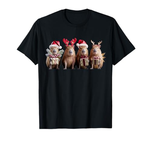 Capybara Weihnachtsbeleuchtung Rentier Capybara Xmas Santa Kinder T-Shirt von Cute Capybara Christmas Lights Santa Capybara Kids