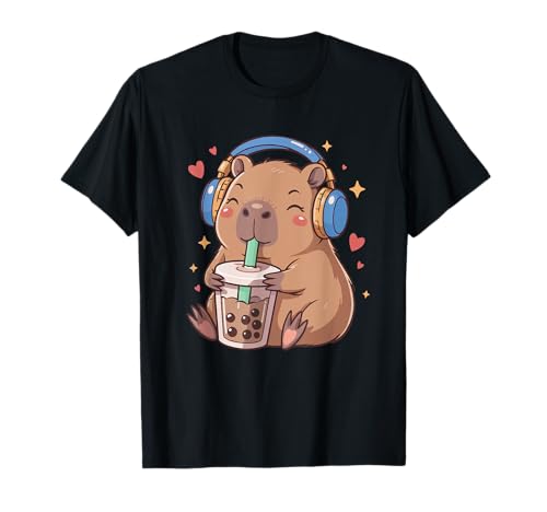 Süßes Mädchen mit Capybara-Musik, Kawaii, Anime, trinkt Bubble Tea T-Shirt Süßes Mädchen mit Capybara-Musik, Kawaii, Anime, trinkt Bubble Tea T-Shirt von Cute Capybara Drink Bubble Boba Tea