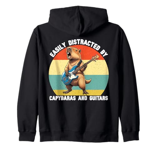 Leicht abgelenkt von Capybaras und Gitarren Grafik Jungen Kinder Kapuzenjacke von Cute Capybara Guitar Tees for Girls Boys Women