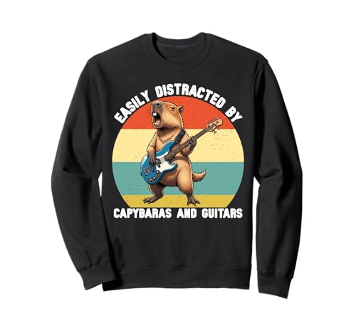 Leicht abgelenkt von Capybaras und Gitarren Grafik Jungen Kinder Sweatshirt von Cute Capybara Guitar Tees for Girls Boys Women