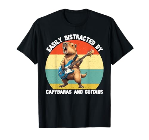 Leicht abgelenkt von Capybaras und Gitarren Grafik Jungen Kinder T-Shirt von Cute Capybara Guitar Tees for Girls Boys Women