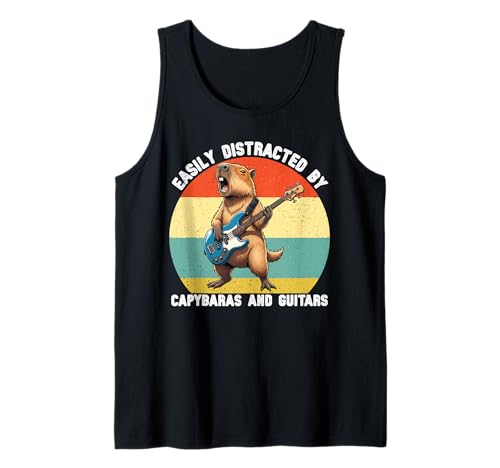 Leicht abgelenkt von Capybaras und Gitarren Grafik Jungen Kinder Tank Top von Cute Capybara Guitar Tees for Girls Boys Women