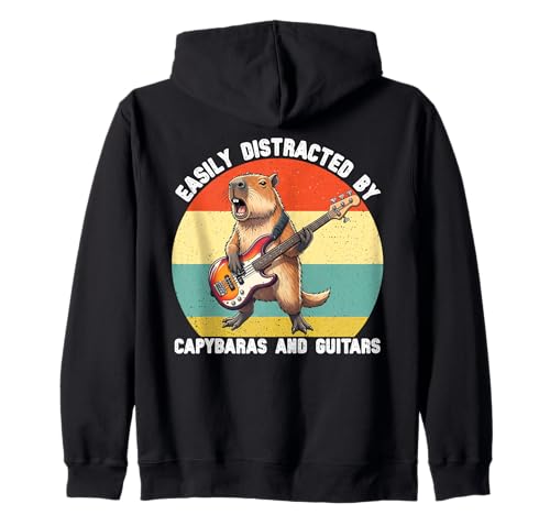 Leicht abgelenkt von Capybaras und Gitarren Grafik Kinder Jungen Kapuzenjacke von Cute Capybara Guitar Tees for Girls Boys Women