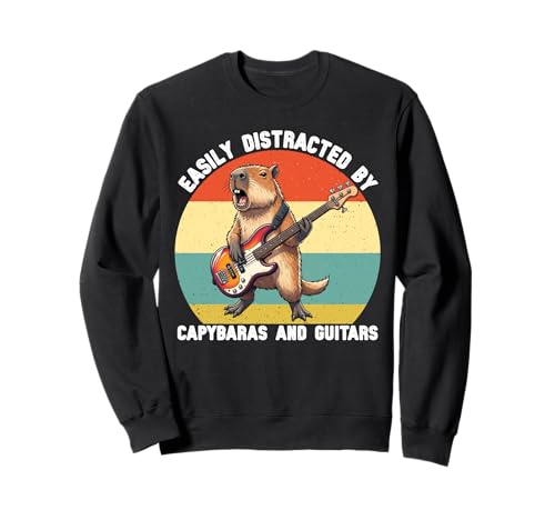 Leicht abgelenkt von Capybaras und Gitarren Grafik Kinder Jungen Sweatshirt von Cute Capybara Guitar Tees for Girls Boys Women